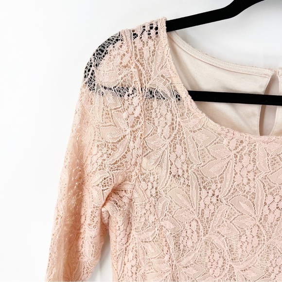 ✅ ANTHROPOLOGIE MAEVE PINK LACE 3/4 SLEEVE DRESS SIZE MEDIUM - Picture 4 of 8